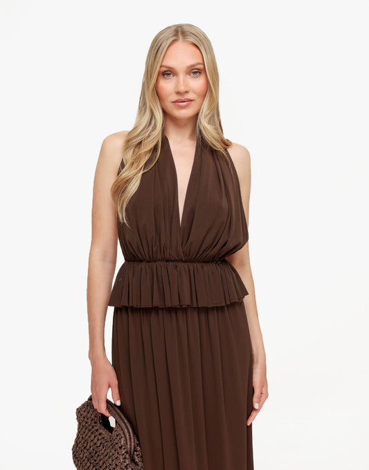 Bruine Lage Hals Lange Flowy - Set - Olivia & Kate