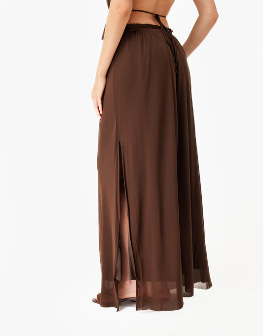 Bruine Lage Hals Lange Flowy - Set - Olivia & Kate