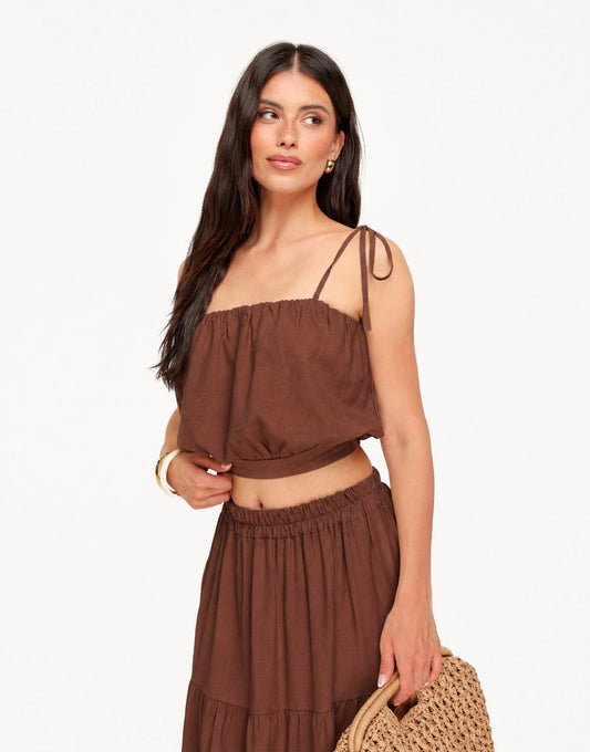 Bruine Linnen Mouwloze Cropped - Top - Olivia & Kate