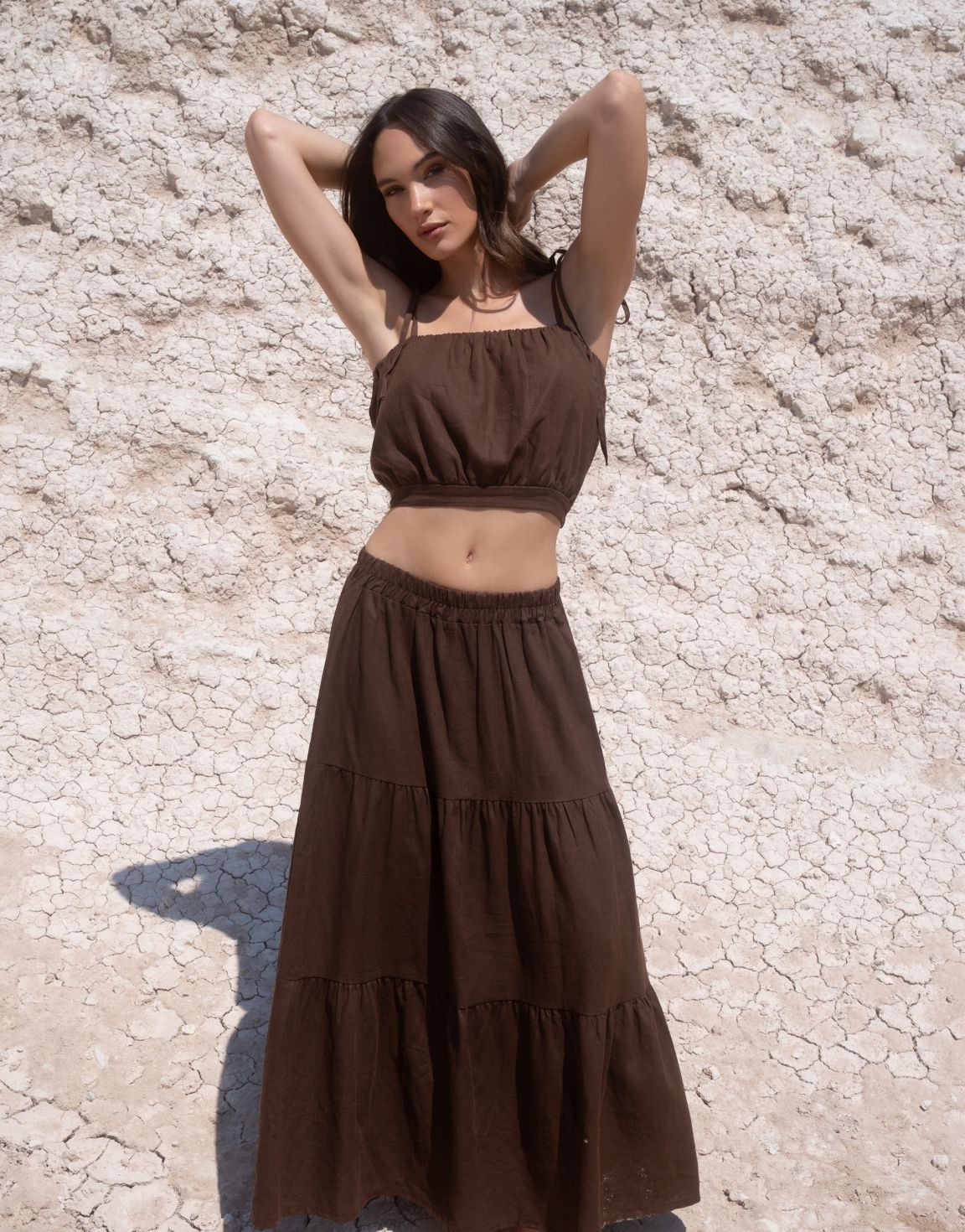 Bruine Linnen Mouwloze Cropped - Top - Olivia & Kate