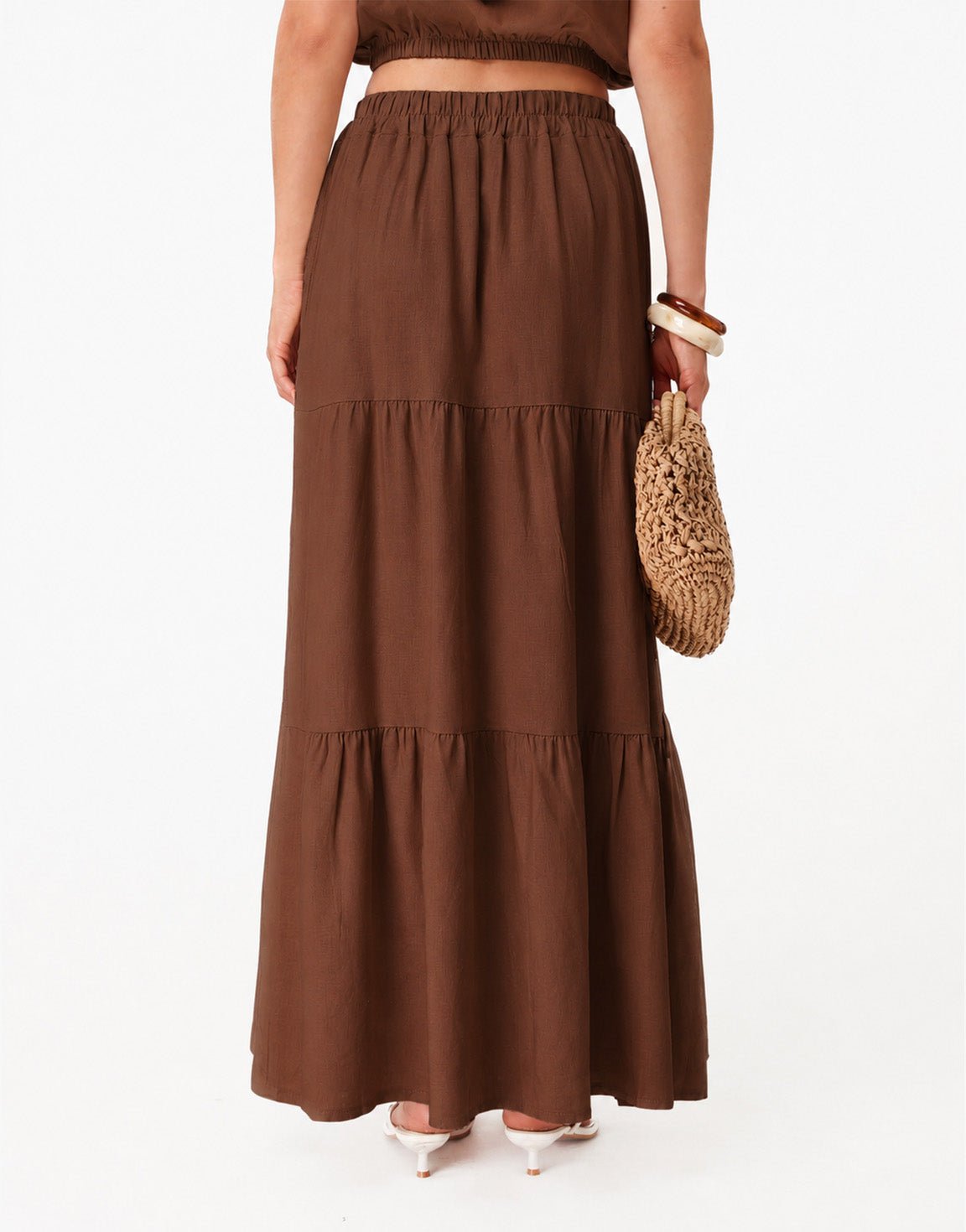 Bruine Linnen Mouwloze Cropped Wijde Maxi - Set - Olivia & Kate