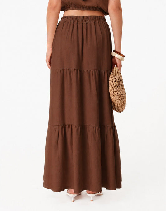 Bruine Linnen Mouwloze Cropped Wijde Maxi - Set - Olivia & Kate