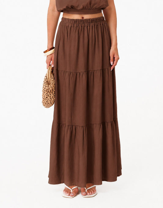 Bruine Linnen Mouwloze Cropped Wijde Maxi - Set - Olivia & Kate