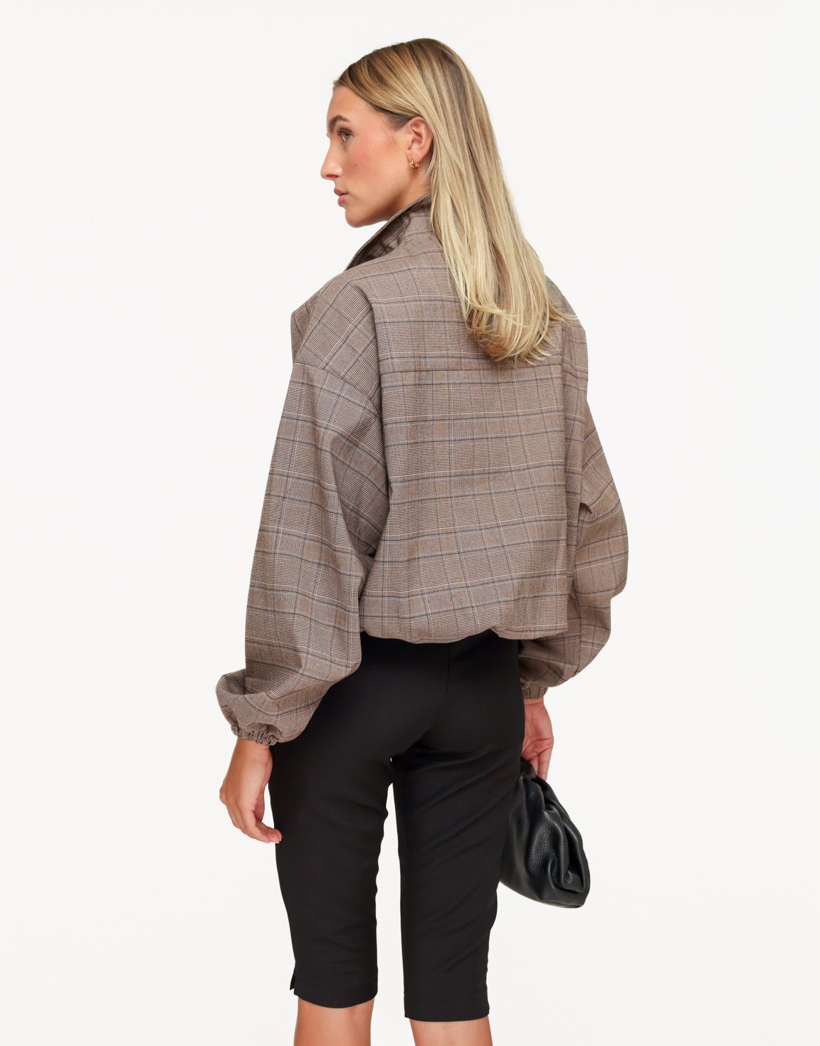 Bruine Luxe Geruiten Puffy Elastische Onderkant - Jas - Olivia & Kate