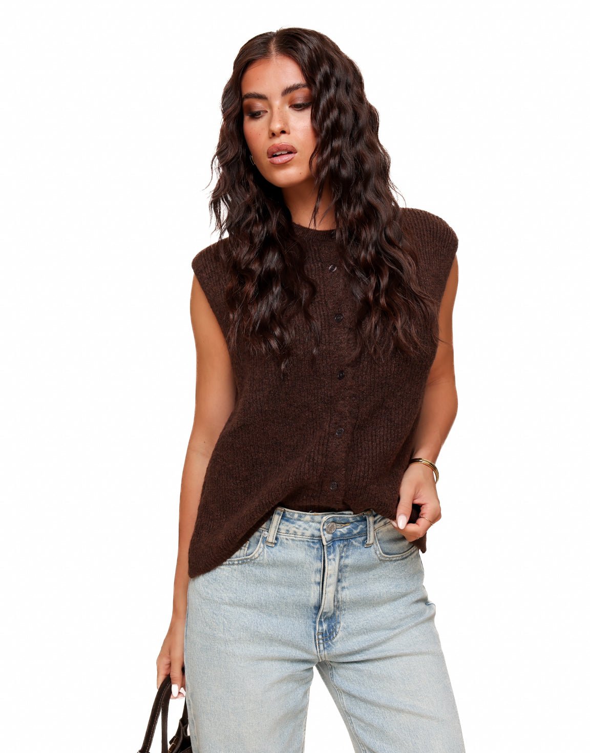 Brown Sleeveless Gilet - Vest - Olivia & Kate