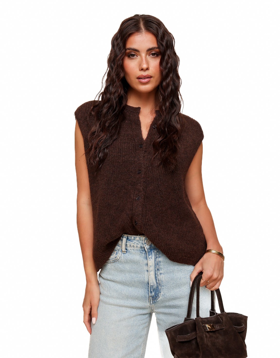 Brown Sleeveless Gilet - Vest - Olivia & Kate