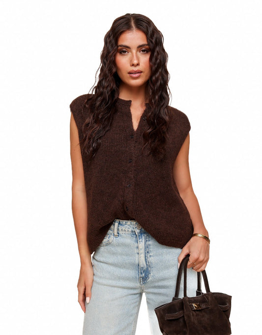 Brown Sleeveless Gilet - Vest - Olivia & Kate