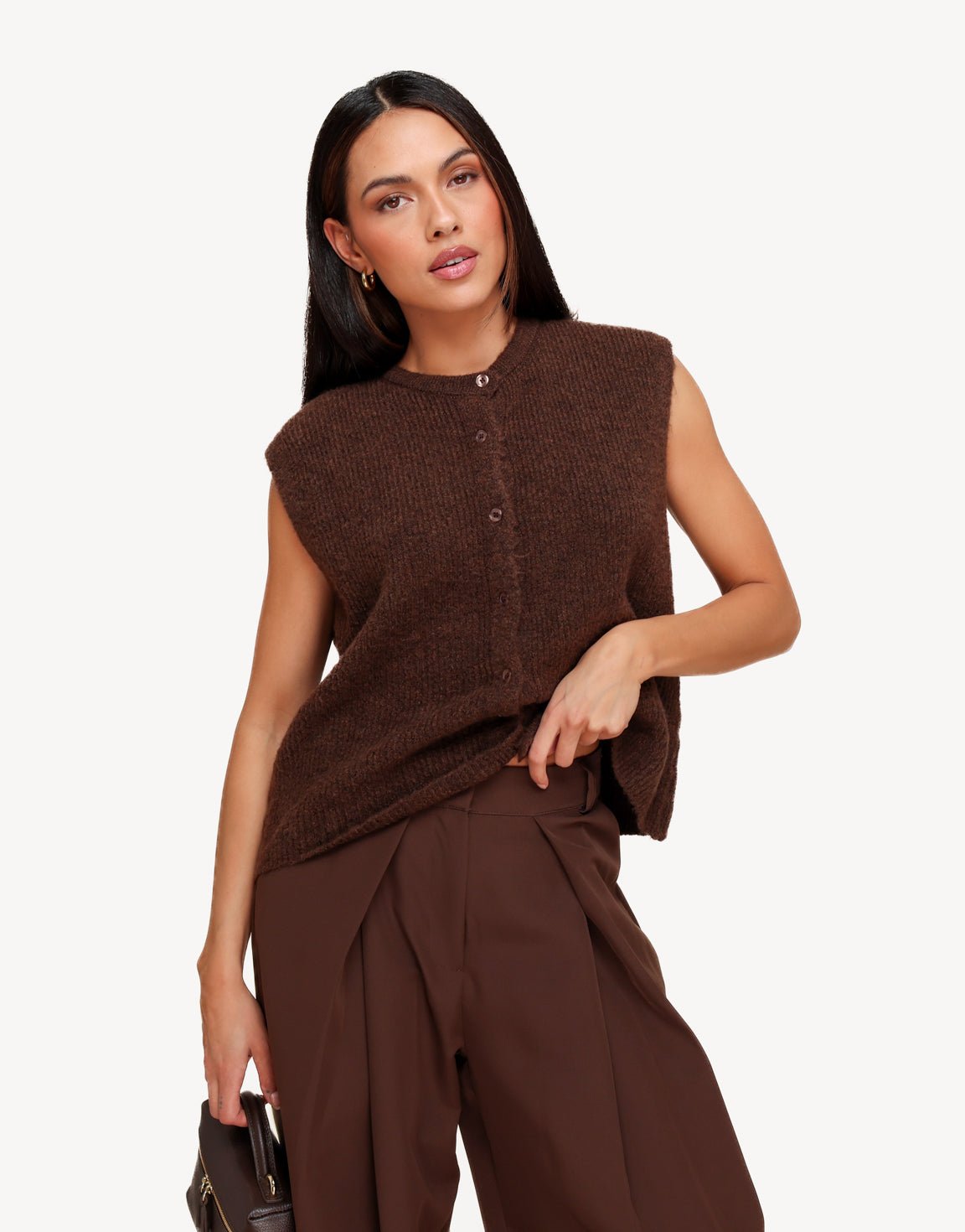 Bruine Mouwloze Gilet - Vest - Olivia & Kate