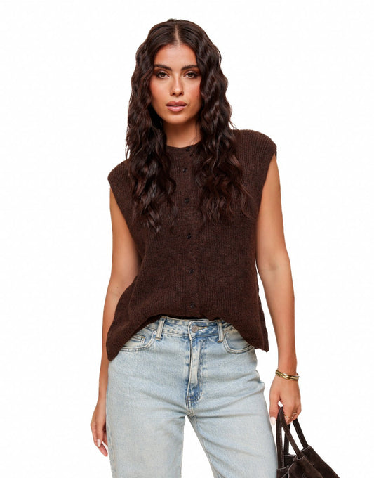 Brown Sleeveless Gilet - Vest - Olivia & Kate
