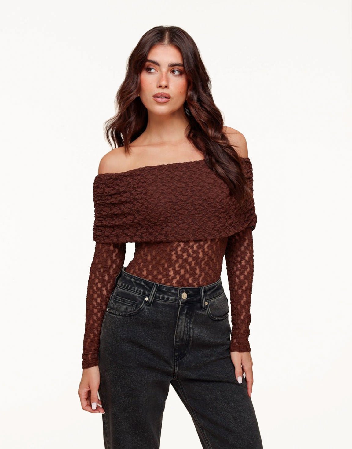 Brown Wrapped Off Shoulder - Top - Olivia & Kate