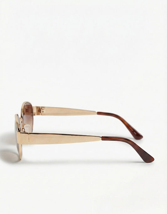 Bruine Ovale Gouden Montuur - Zonnebril - Olivia & Kate