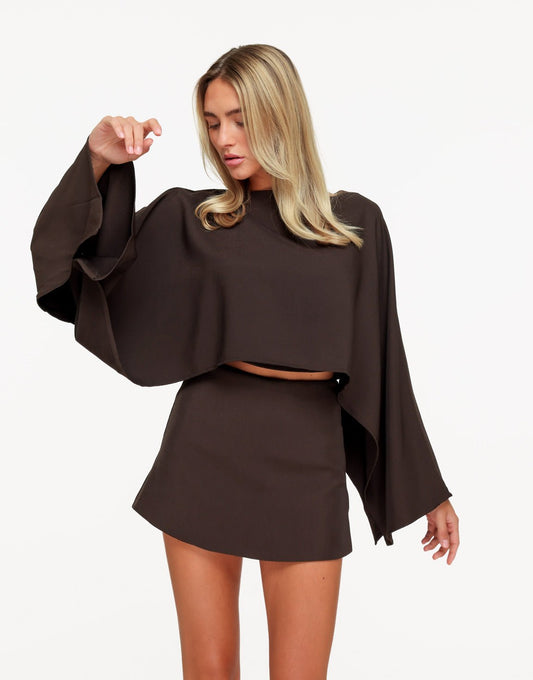 Bruine Petite Hoge Taille Rechte - Skort - Olivia & Kate