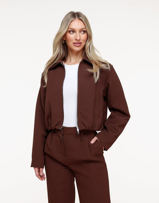 Bruine Premium Achterkant Detail Jas - Set - Olivia & Kate