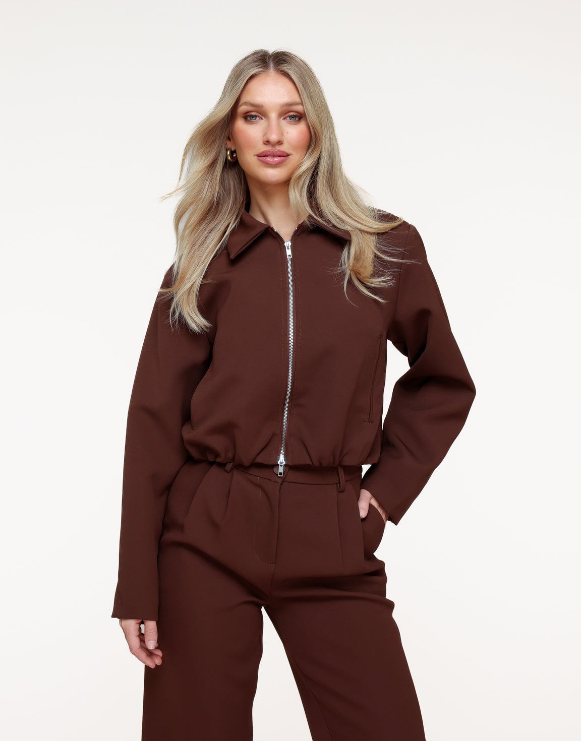 Bruine Premium Achterkant Detail Jas - Set - Olivia & Kate