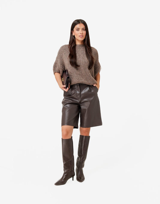 Bruine PU Leren Bermuda - Short - Olivia & Kate