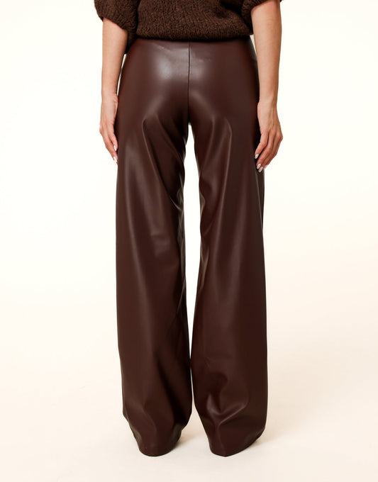 Bruine PU Leren Wijde Naden - Broek - Olivia & Kate