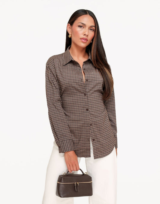 Bruine Ruiten Strik Op Rug - Blouse - Olivia & Kate