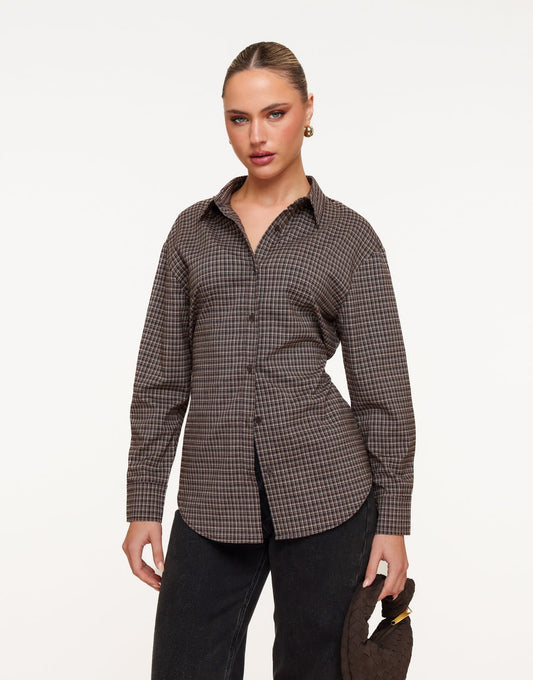 Bruine Ruiten Strik Op Rug - Blouse - Olivia & Kate