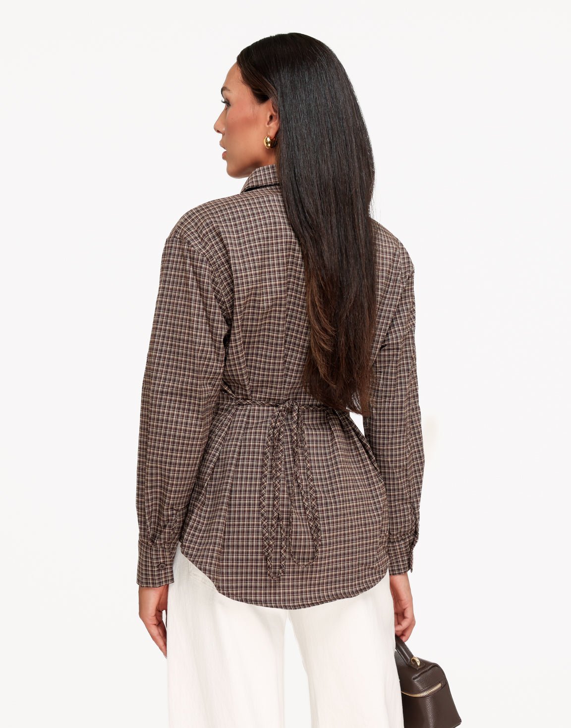 Bruine Ruiten Strik Op Rug - Blouse - Olivia & Kate
