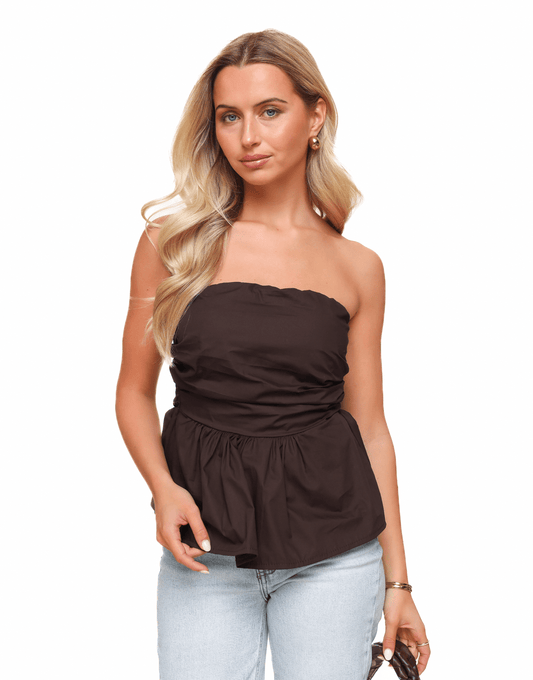 Bruine Strapless Peplum - Top - Olivia & Kate