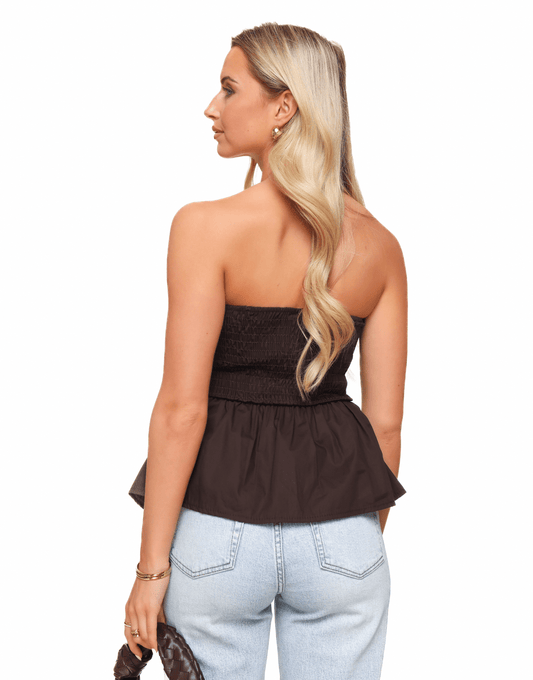 Bruine Strapless Peplum - Top - Olivia & Kate