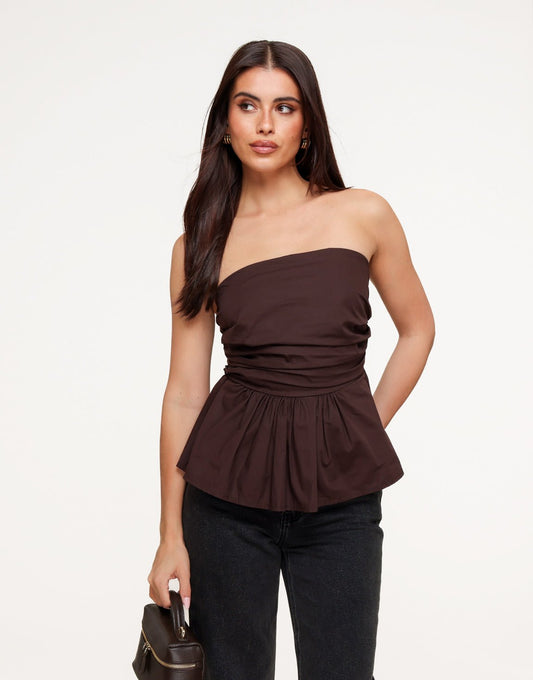 Bruine Strapless Peplum - Top - Olivia & Kate