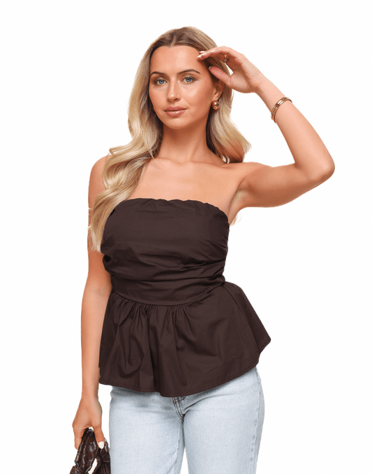 Bruine Strapless Peplum - Top - Olivia & Kate