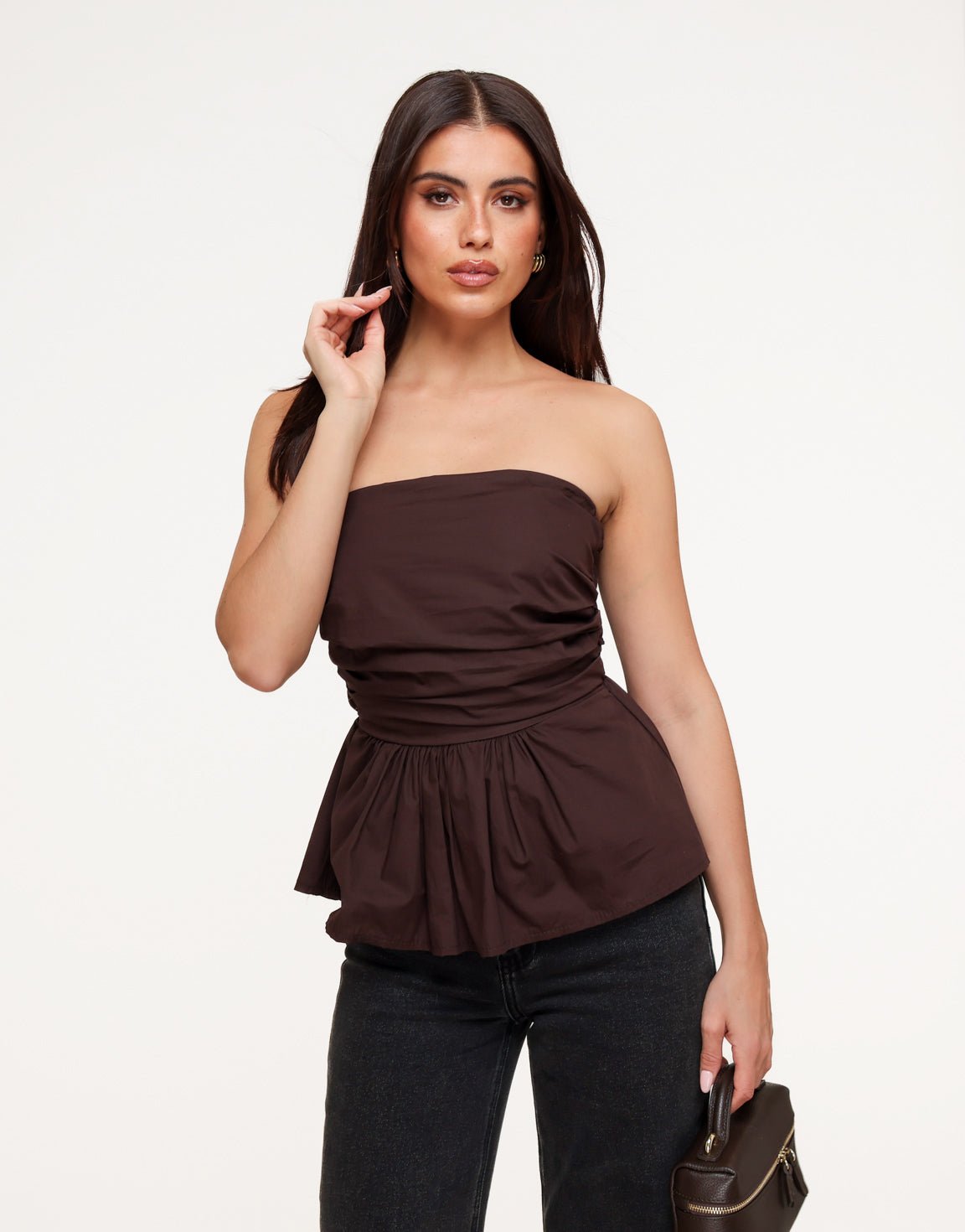 Bruine Strapless Peplum - Top - Olivia & Kate