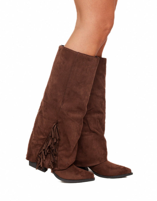 Bruine Suede Overlap Details - Laarzen - Olivia & Kate
