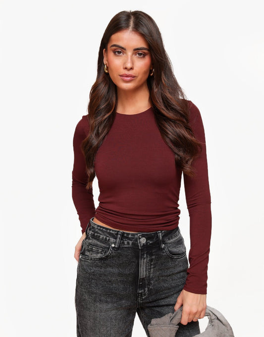 Burgundy Basic LS - Top - Olivia & Kate