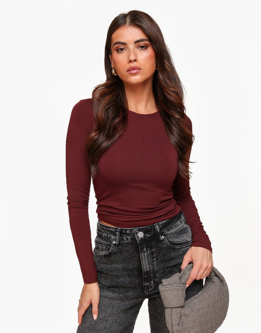 Burgundy Basic LS - Top - Olivia & Kate