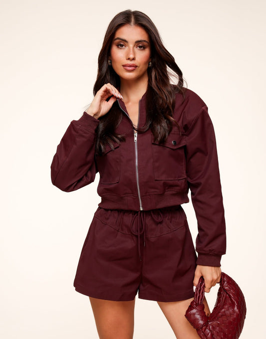 Burgundy Bomber Cropped - Jasje - Olivia & Kate