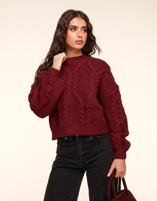 Burgundy Gebreide Kabel - Trui - Olivia & Kate