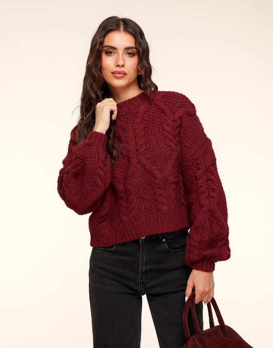Burgundy Gebreide Kabel - Trui - Olivia & Kate