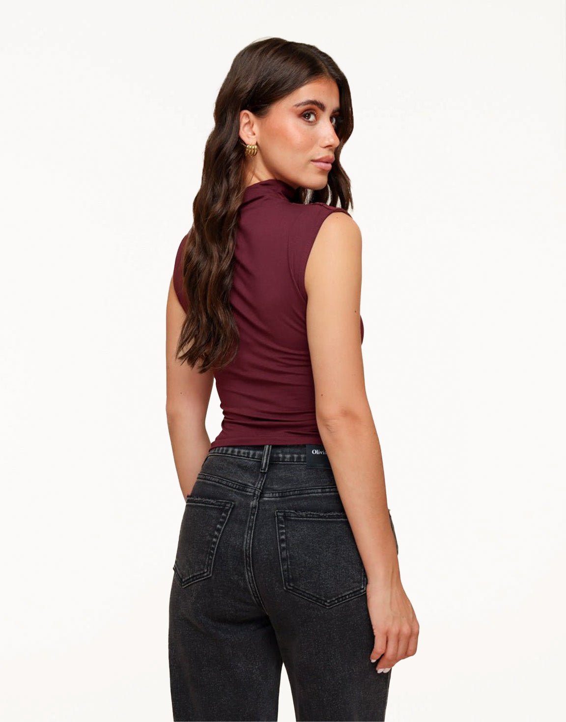 Burgundy Pleated Turtleneck SS - Top - Olivia & Kate
