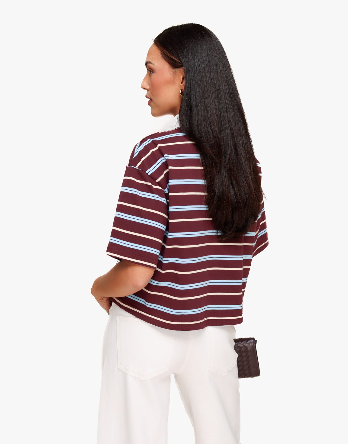 Burgundy Gestreepte Kraag SS - T-shirt - Olivia & Kate