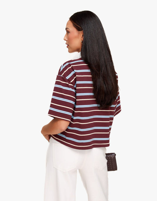 Burgundy Gestreepte Kraag SS - T-shirt - Olivia & Kate
