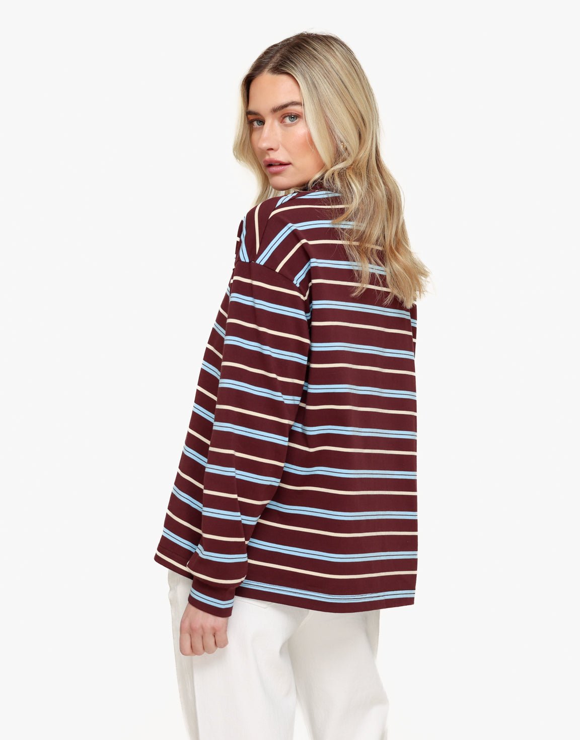 Burgundy Gestreepte Kraag - T-shirt - Olivia & Kate