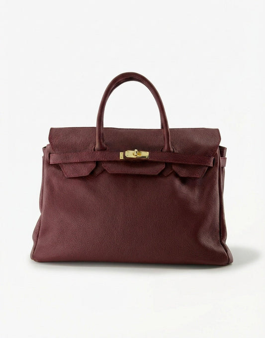 Burgundy Large Gold Details - Bag - Olivia & Kate