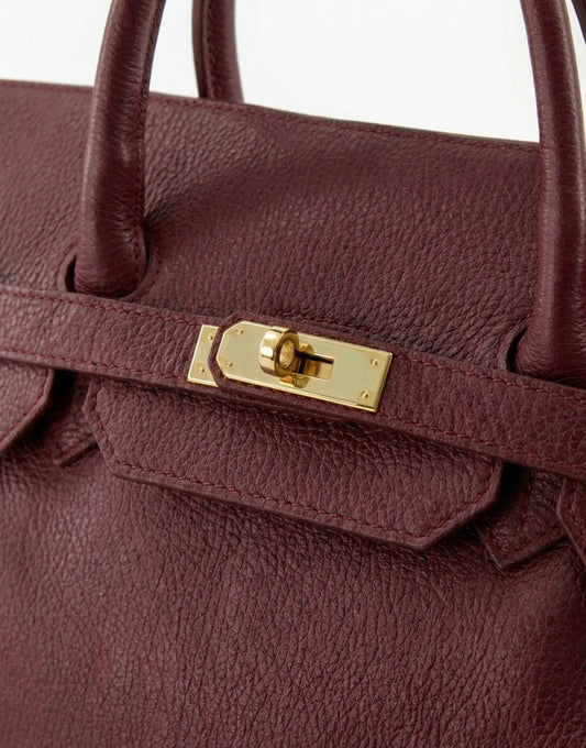 Burgundy Large Gold Details - Bag - Olivia & Kate