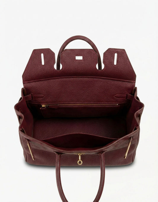 Burgundy Large Gold Details - Bag - Olivia & Kate