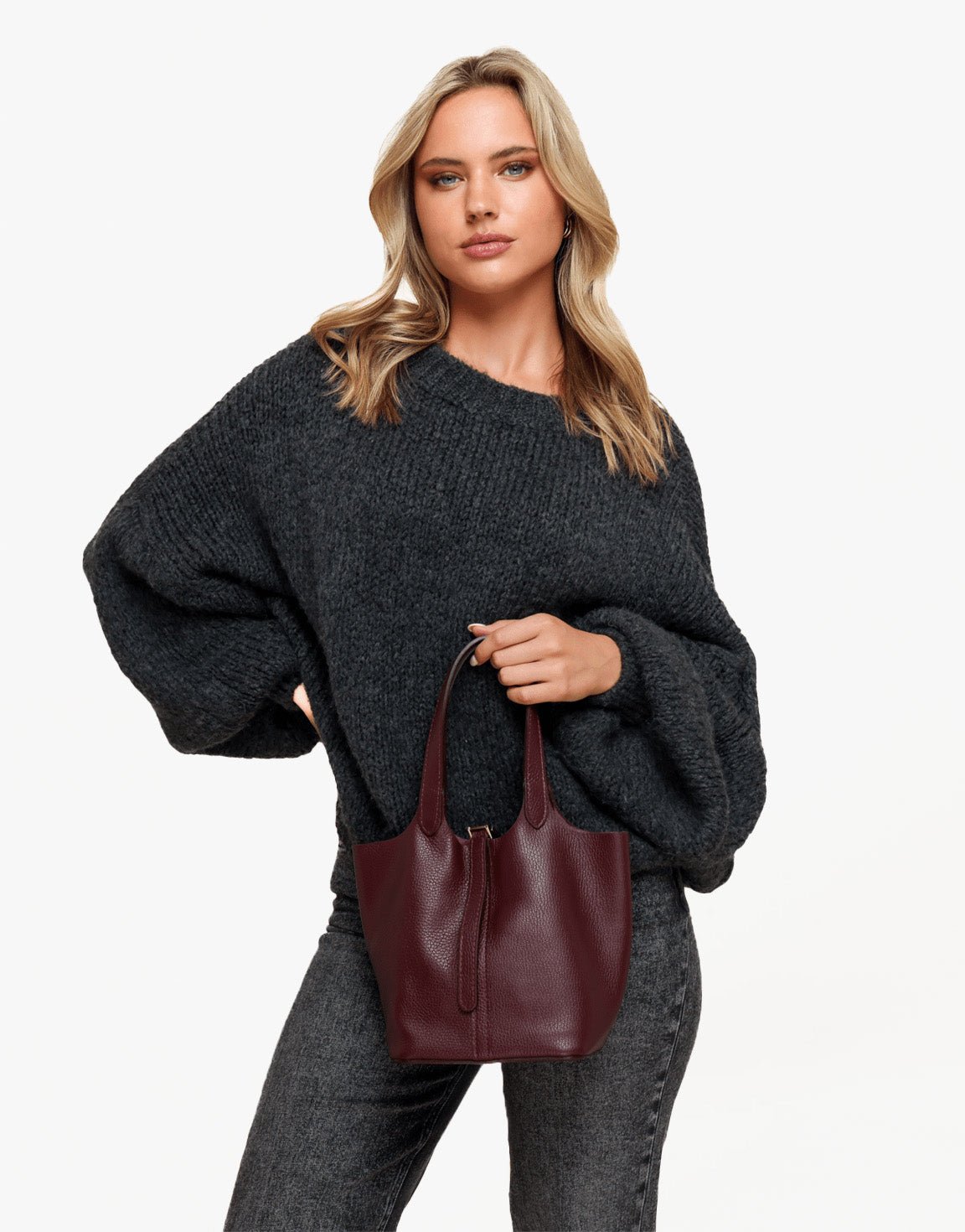 Burgundy Leather Buckle - Bag - Olivia & Kate