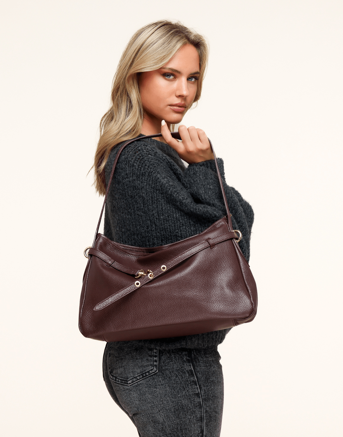 Burgundy Leren Vierkante - Tas - Olivia & Kate