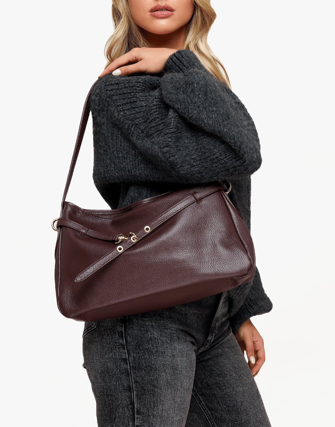 Burgundy Leather Square - Bag - Olivia & Kate