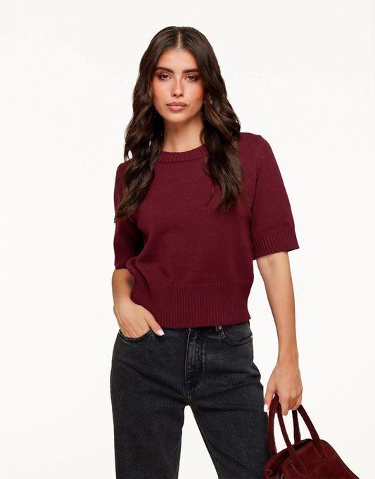 Burgundy Loose SS - Sweater - Olivia & Kate
