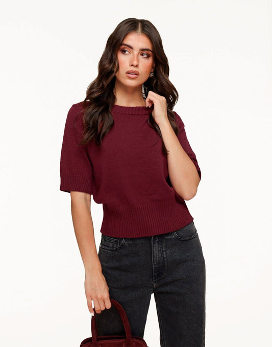 Burgundy Loose SS - Sweater - Olivia & Kate