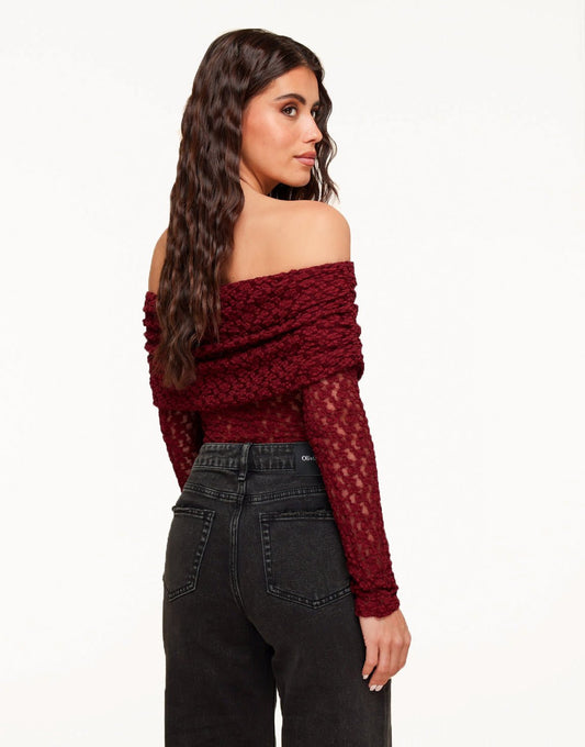 Burgundy Wrapped Off Shoulder - Top - Olivia & Kate