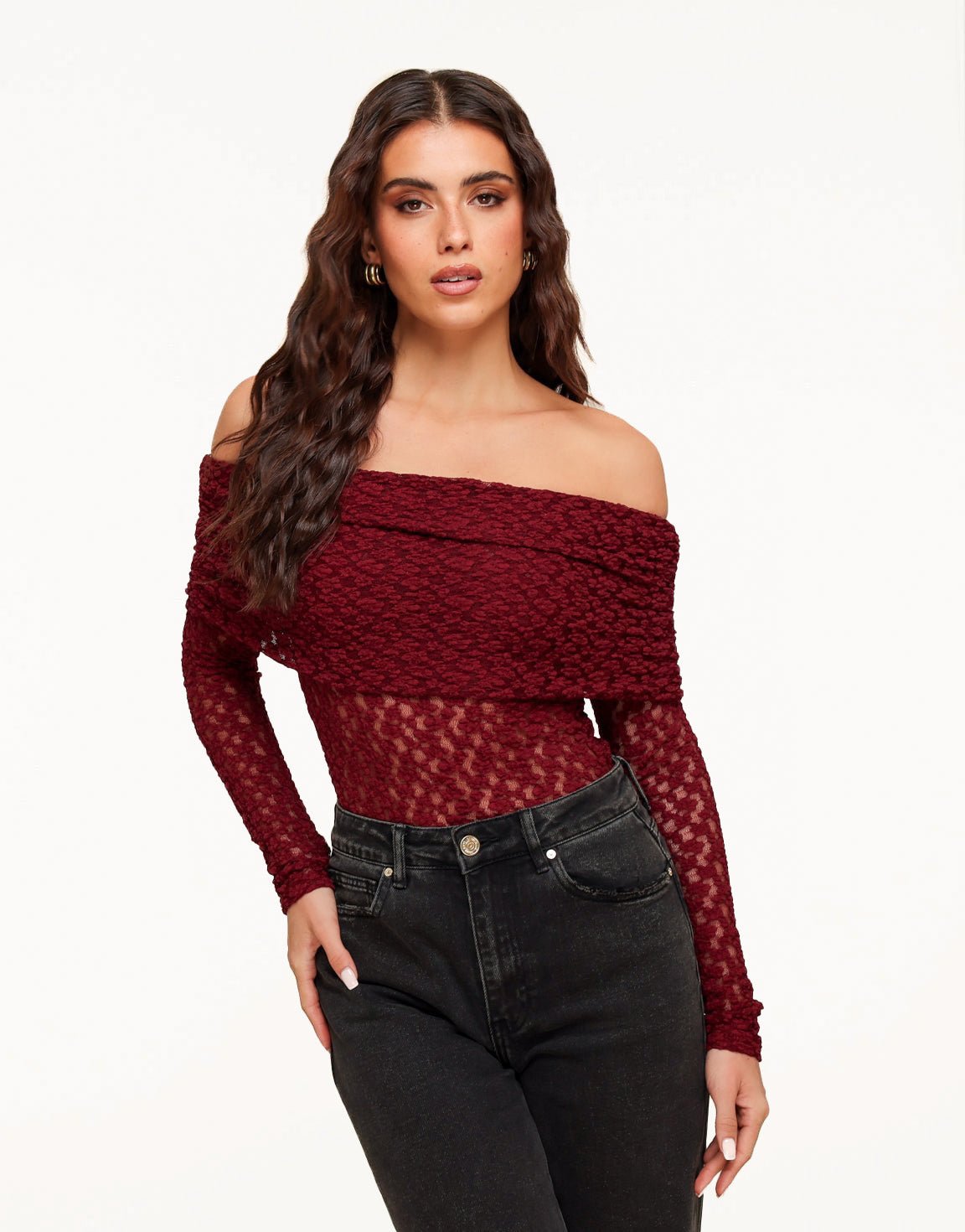 Burgundy Wrapped Off Shoulder - Top - Olivia & Kate
