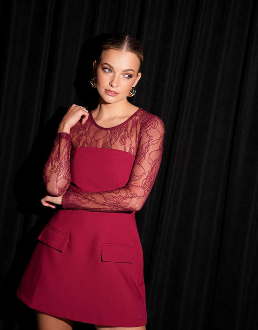 Burgundy Rode Strapless Uitlopende - Jurk - Olivia & Kate