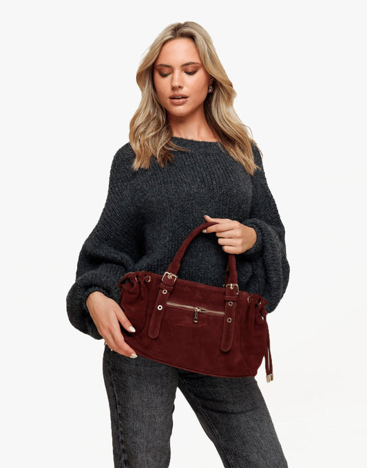 Burgundy Suede City - Bag - Olivia & Kate